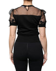 Dolce & Gabbana Black Floral Lace Short Sleeves Blouse Top