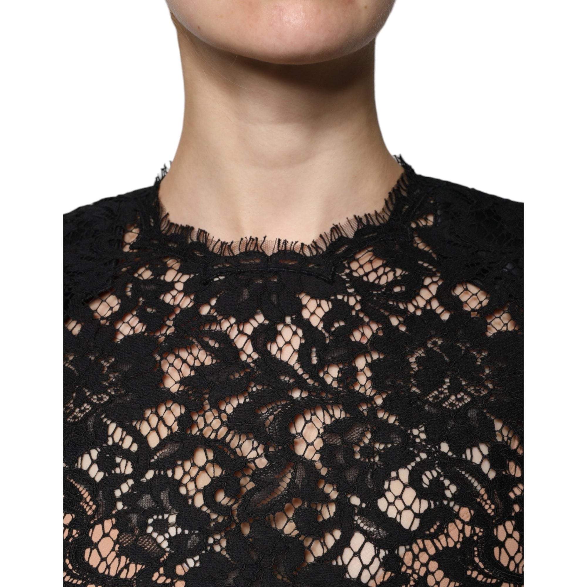 Dolce & Gabbana Black Floral Lace Short Sleeves Blouse Top