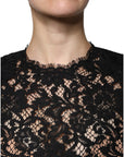 Dolce & Gabbana Black Floral Lace Short Sleeves Blouse Top