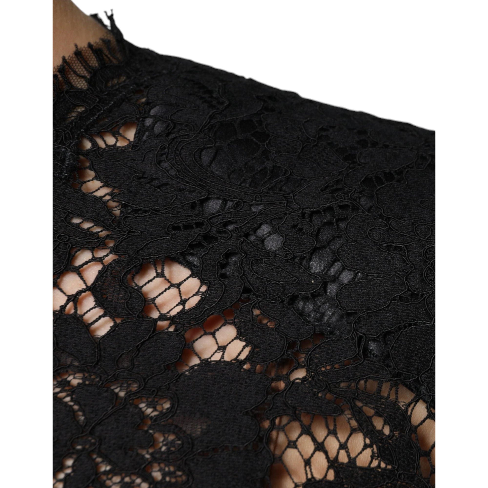 Dolce & Gabbana Black Floral Lace Short Sleeves Blouse Top