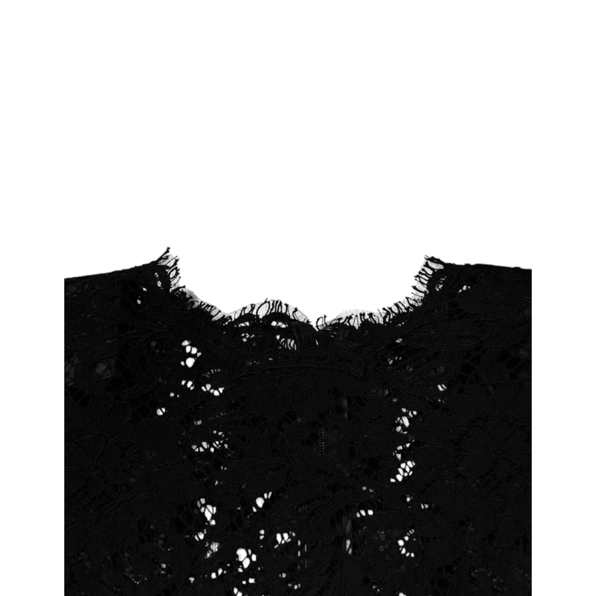 Dolce & Gabbana Black Floral Lace Short Sleeves Blouse Top