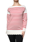 Dolce & Gabbana White Red Stripes Cotton Long Sleeves Top