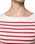 Dolce & Gabbana White Red Stripes Cotton Long Sleeves Top