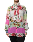 Dolce & Gabbana Multicolor Floral Patchwork Ascot Collar Top