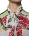 Dolce & Gabbana Multicolor Floral Patchwork Ascot Collar Top