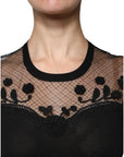Dolce & Gabbana Black Floral Lace Short Sleeves Blouse Top