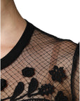 Dolce & Gabbana Black Floral Lace Short Sleeves Blouse Top
