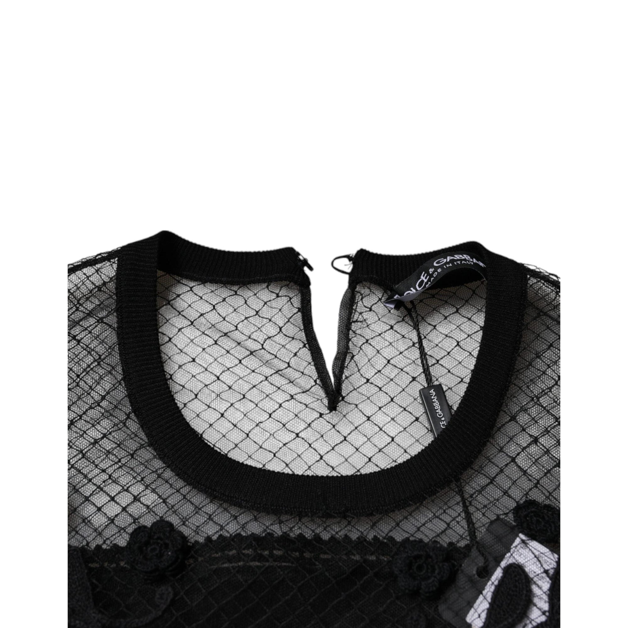 Dolce & Gabbana Black Floral Lace Short Sleeves Blouse Top