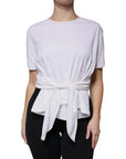 Dolce & Gabbana White Cotton Silk Round Neck Wrap Blouse Top