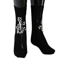Dolce & Gabbana Crystal Embellished Black Knit Stockings