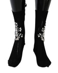 Dolce & Gabbana Crystal Embellished Black Knit Stockings