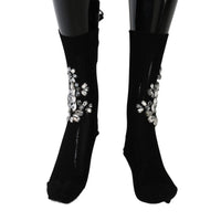 Dolce & Gabbana Crystal Embellished Black Knit Stockings
