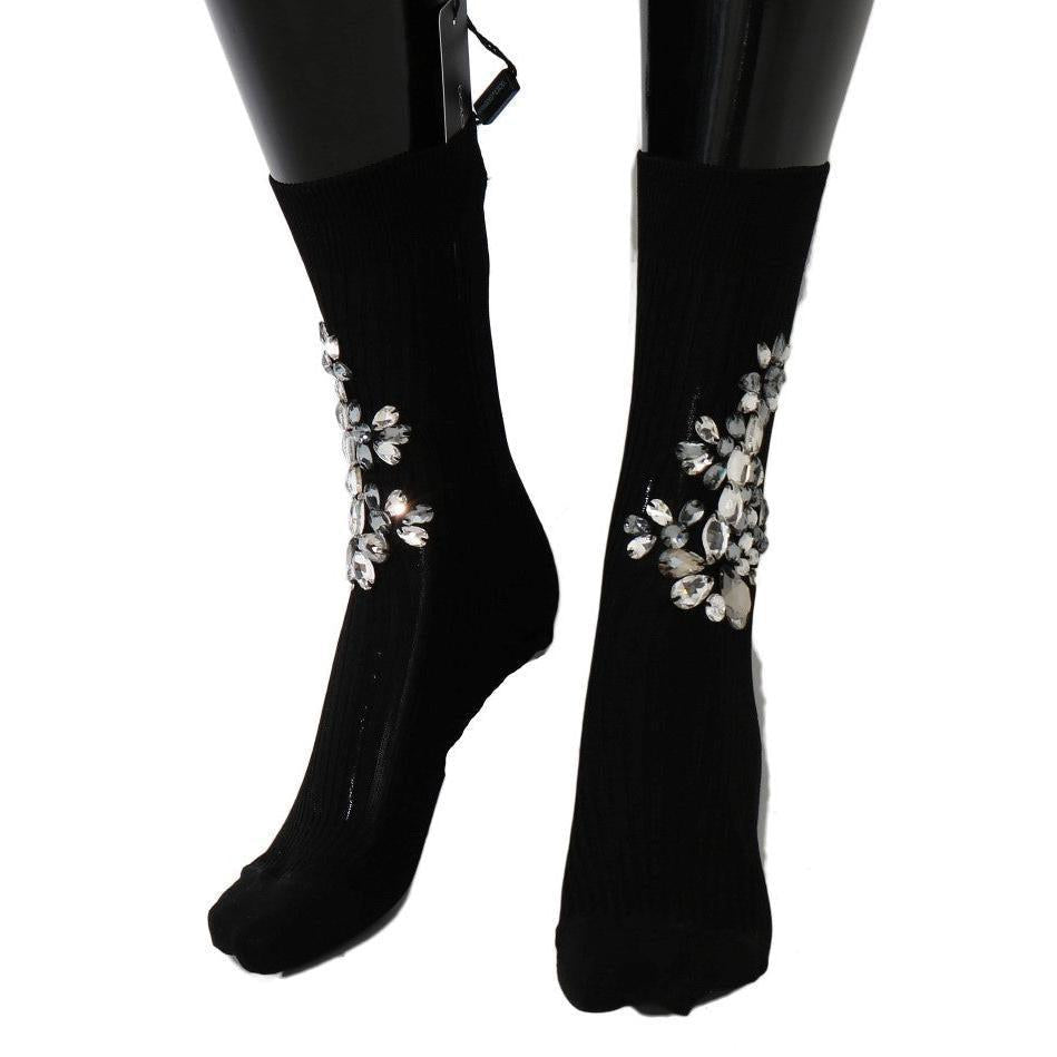 Dolce & Gabbana Crystal Embellished Black Knit Stockings