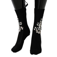 Dolce & Gabbana Crystal Embellished Black Knit Stockings