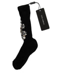 Dolce & Gabbana Crystal Embellished Black Knit Stockings