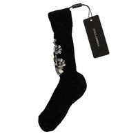 Dolce & Gabbana Crystal Embellished Black Knit Stockings