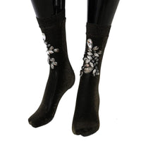 Dolce & Gabbana Crystal-Embellished Black Mid-Calf Stockings