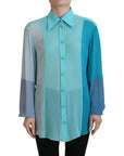 Dolce & Gabbana Blue Collar Long Sleeve Blouse Silk Top