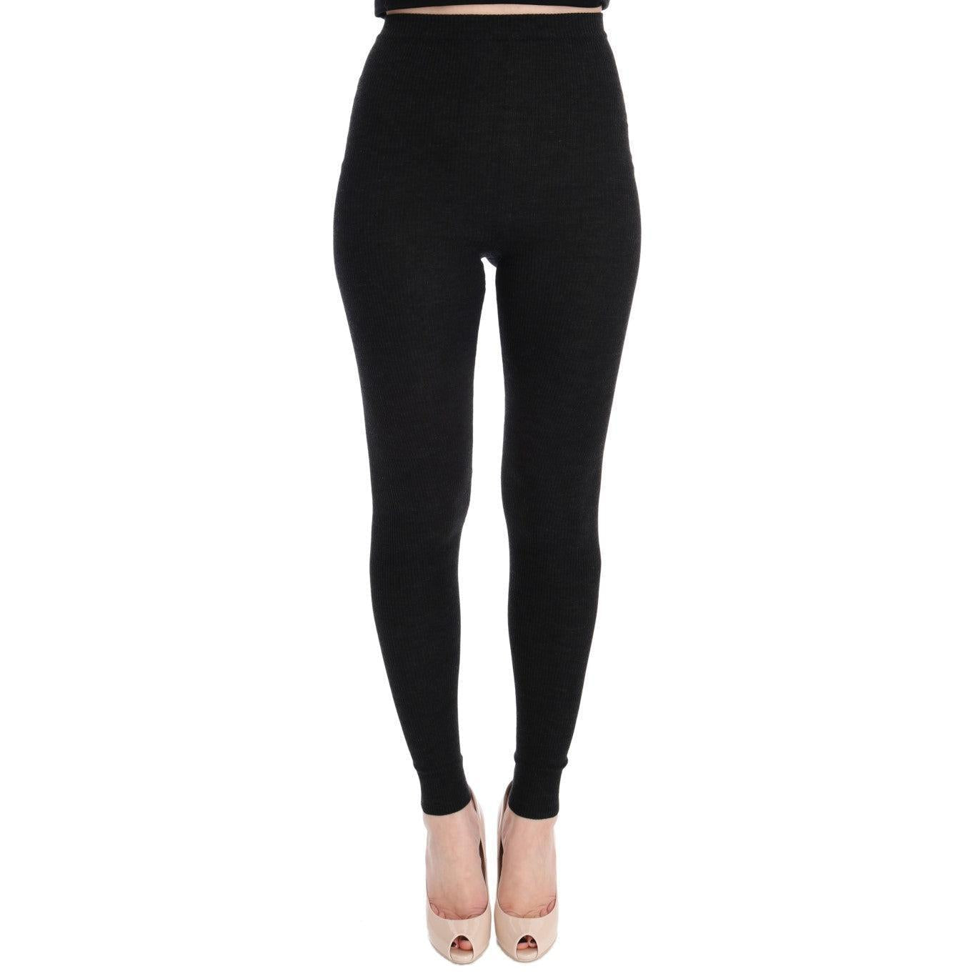 Dolce & Gabbana Elegant High-Waist Wool Tights Pants in Dark Gray