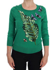 Dolce & Gabbana Embellished Green Silk Pullover Sweater