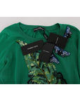 Dolce & Gabbana Embellished Green Silk Pullover Sweater