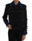 Dolce & Gabbana Chic Black & Blue Short Trench Jacket