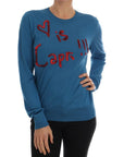 Dolce & Gabbana Blue Silk Sequined Capri Pullover Sweater