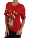Dolce & Gabbana Red Silk Floral Embroidered Elegance Top
