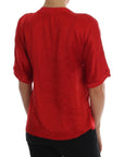 Dolce & Gabbana Red Silk Floral Embroidered Elegance Top