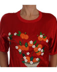 Dolce & Gabbana Red Silk Floral Embroidered Elegance Top