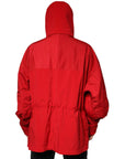 Dolce & Gabbana Red Nylon Hooded Men Full Zip Parka Jacket