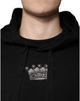 Dolce & Gabbana Black Crown Cotton Hooded Sweatshirt Sweater