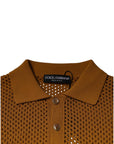 Dolce & Gabbana Brown Perforated Collared Short Sleeves T-shirt