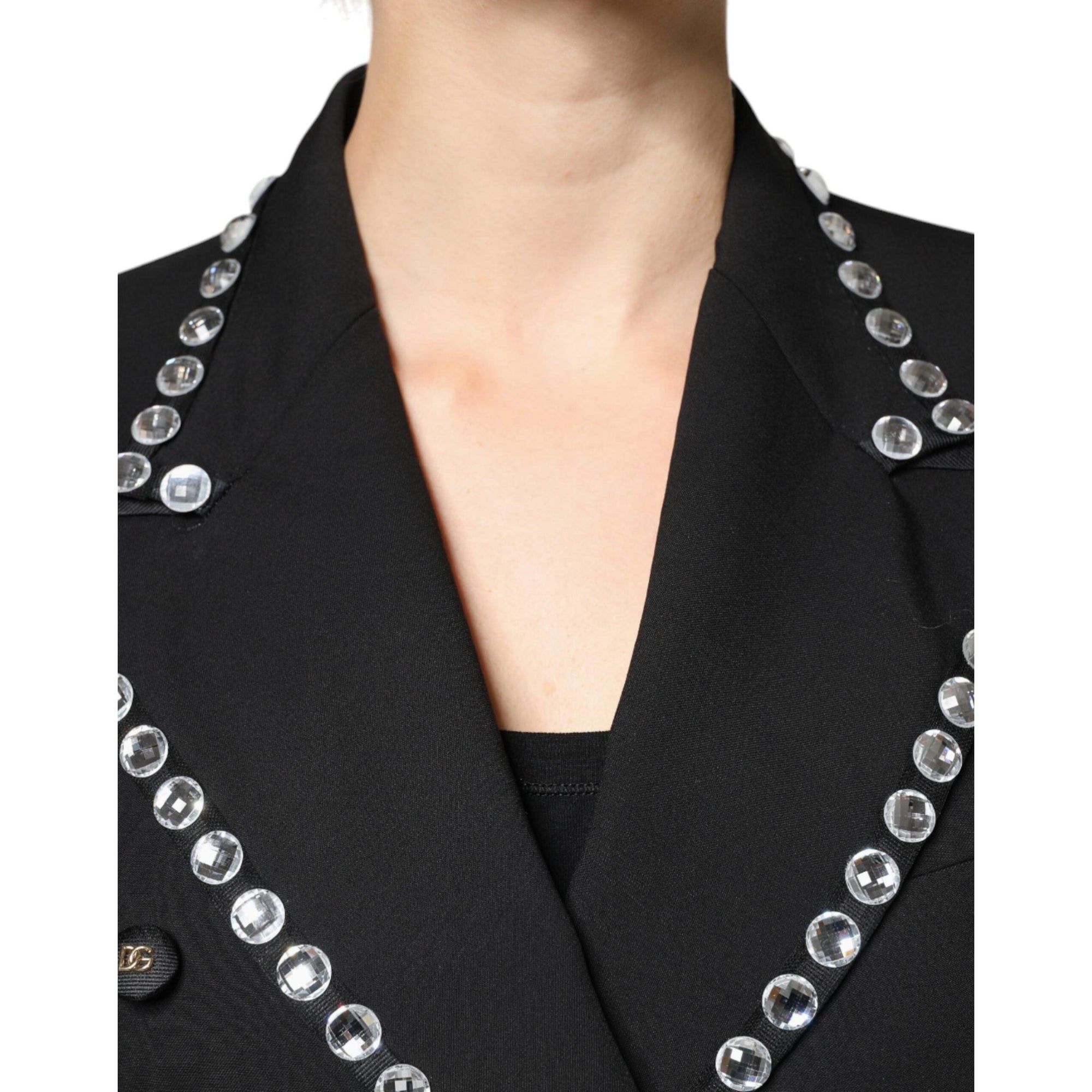 Dolce & Gabbana Black Crystal Double Breasted Blazer Jacket