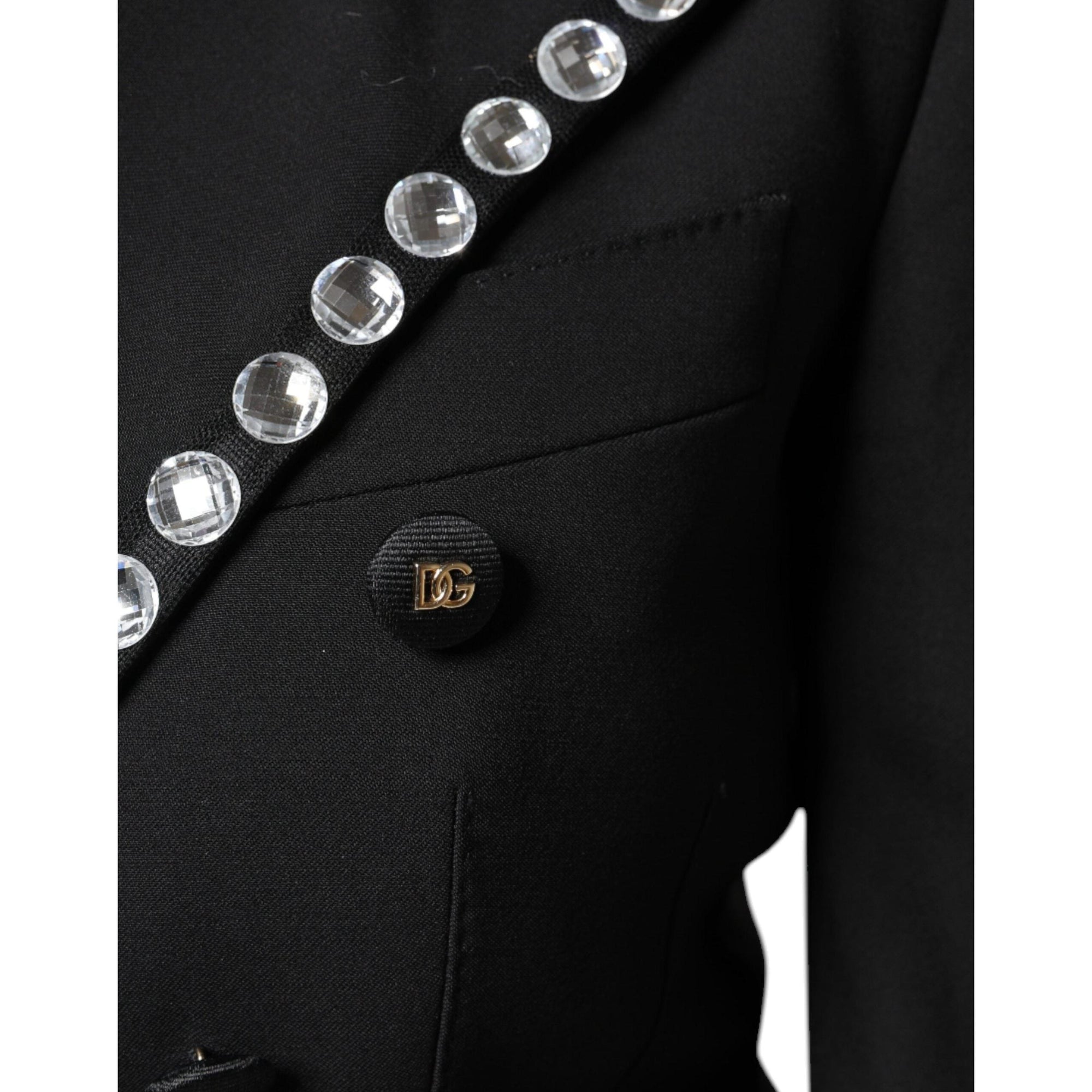 Dolce & Gabbana Black Crystal Double Breasted Blazer Jacket
