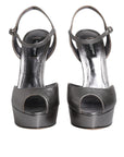Dolce & Gabbana Silver Leather Platform Heels Sandals Shoes