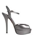 Dolce & Gabbana Silver Leather Platform Heels Sandals Shoes