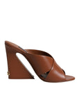 Dolce & Gabbana Maroon Logo KEIRA Leather Slides Sandals Shoes