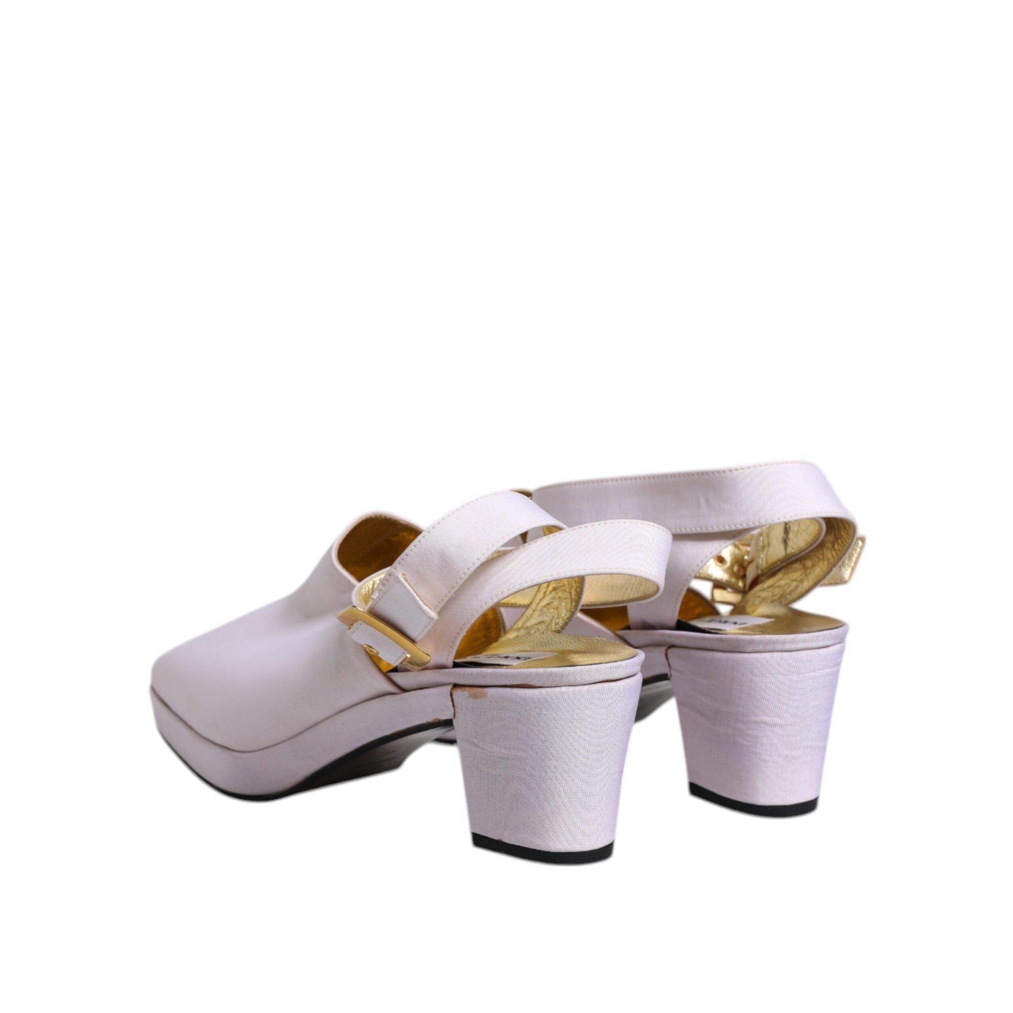 Dolce & Gabbana Off White Block Heel Slingback Sandals Shoes