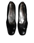 Dolce & Gabbana Black Leather Block Heels Pumps Shoes