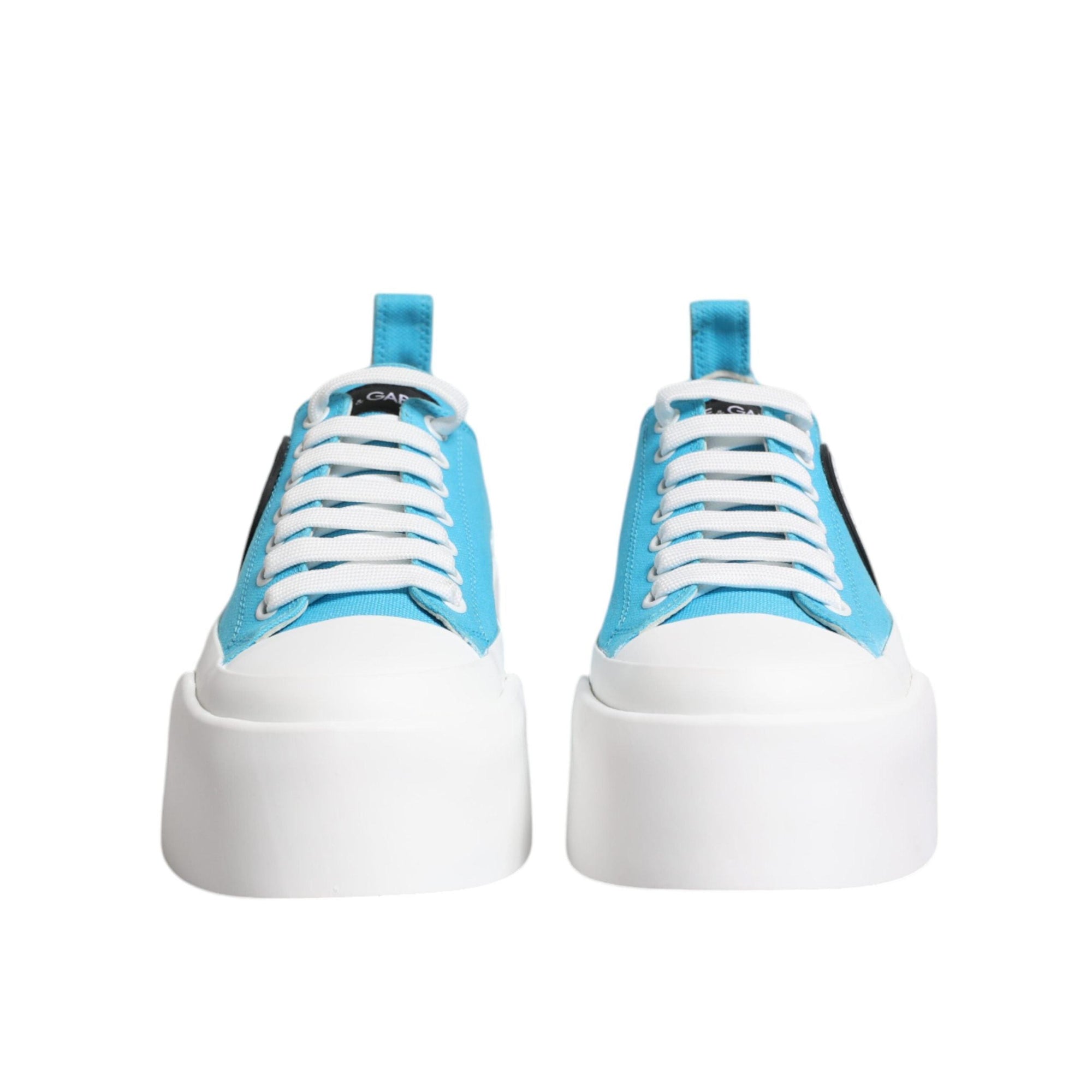 Dolce & Gabbana Blue White Canvas Logo Low Top Sneakers Shoes