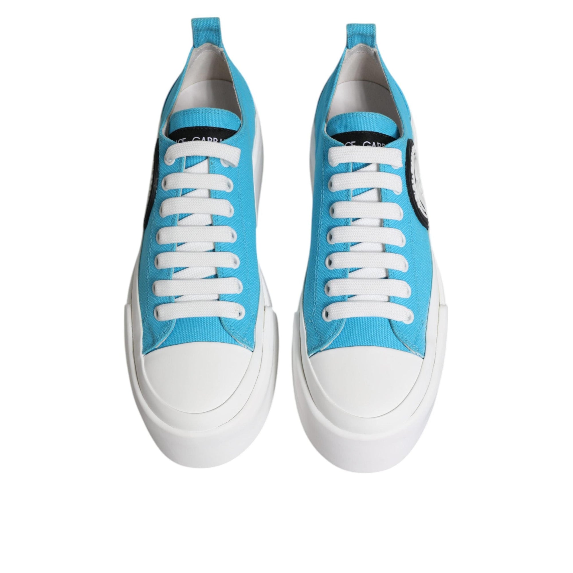 Dolce & Gabbana Blue White Canvas Logo Low Top Sneakers Shoes