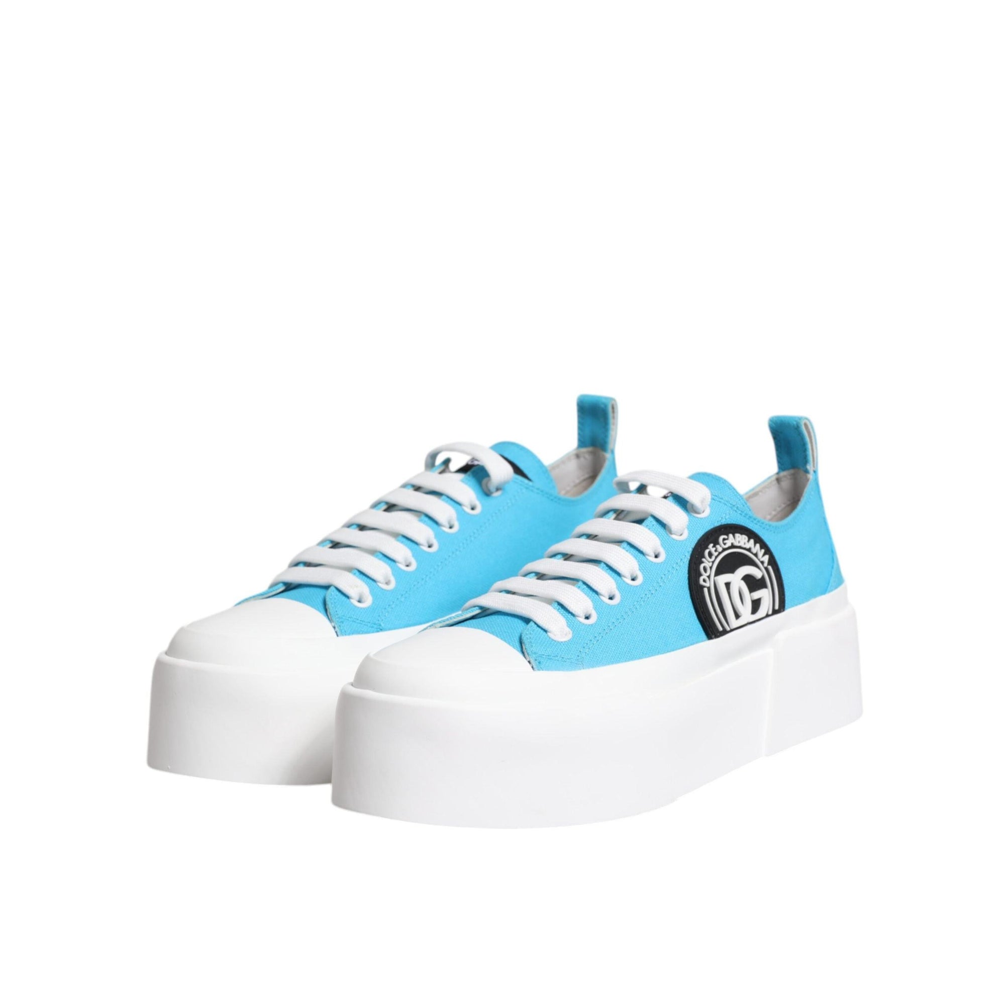 Dolce & Gabbana Blue White Canvas Logo Low Top Sneakers Shoes