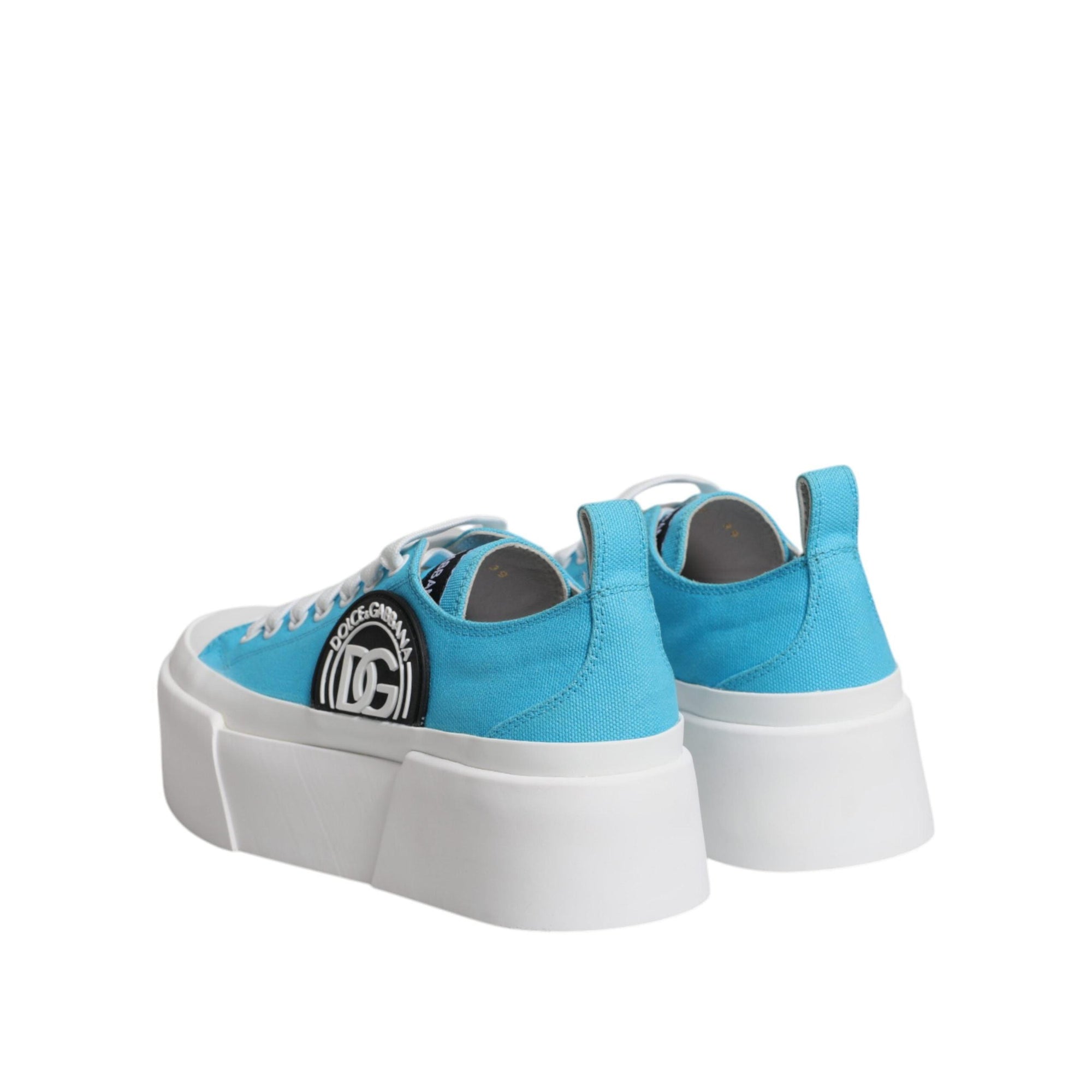 Dolce & Gabbana Blue White Canvas Logo Low Top Sneakers Shoes