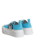 Dolce & Gabbana Blue White Canvas Logo Low Top Sneakers Shoes