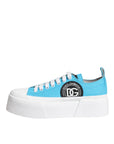 Dolce & Gabbana Blue White Canvas Logo Low Top Sneakers Shoes