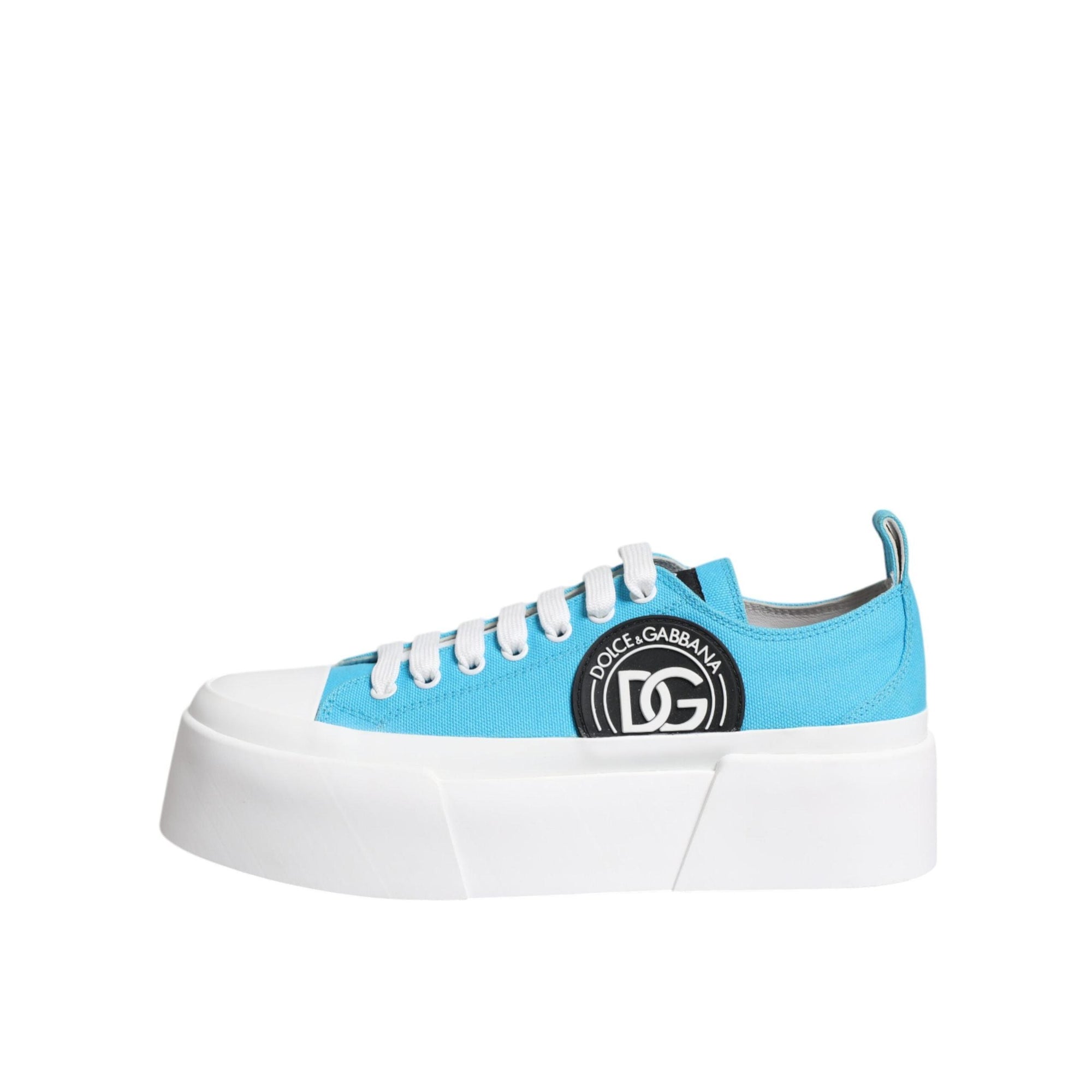 Dolce & Gabbana Blue White Canvas Logo Low Top Sneakers Shoes