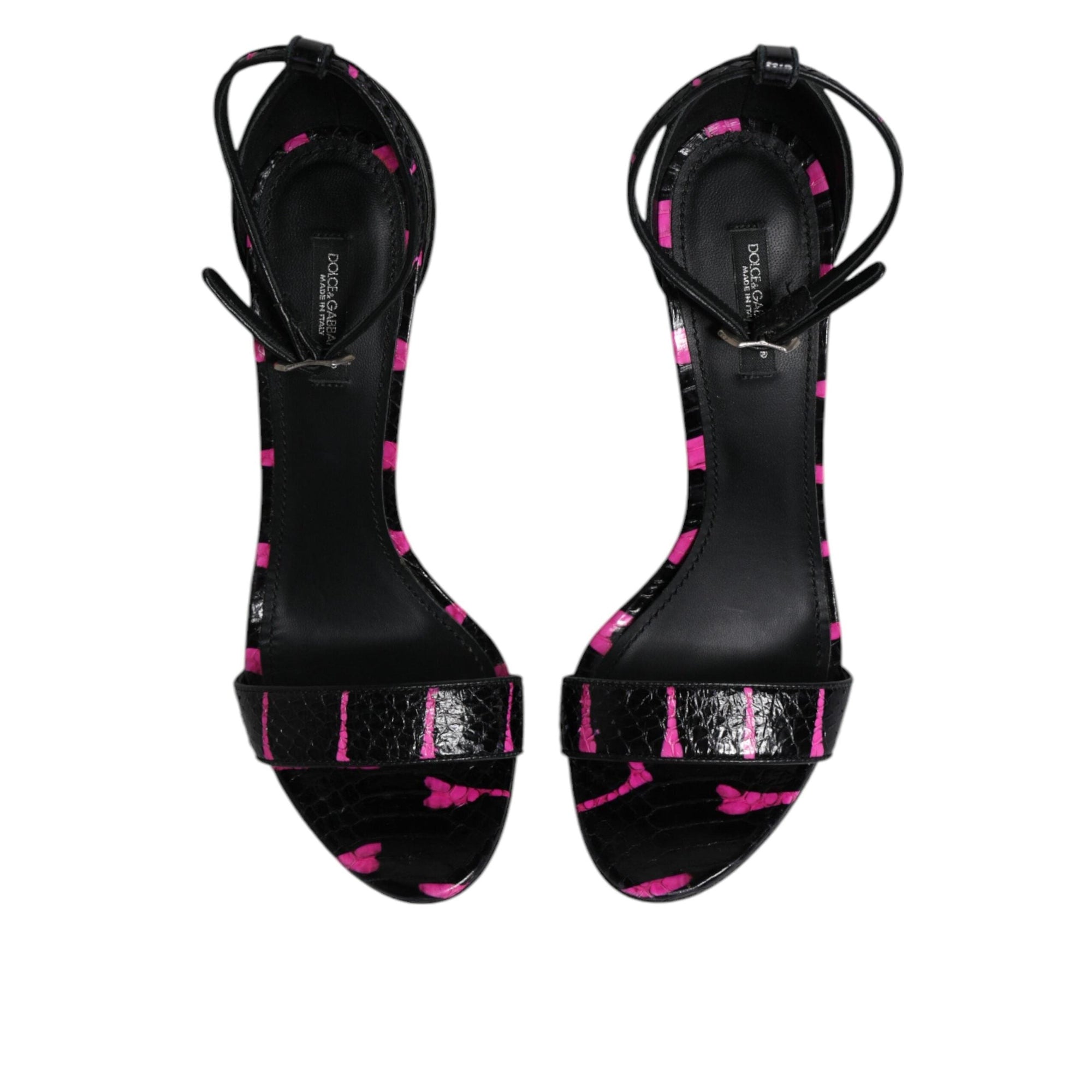 Dolce & Gabbana Black Fuchsia Leather DG Heels Sandals Shoes