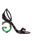 Dolce & Gabbana Black Fuchsia Leather DG Heels Sandals Shoes