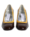 Dolce & Gabbana Yellow Brown Leather Block Heel Pumps Shoes